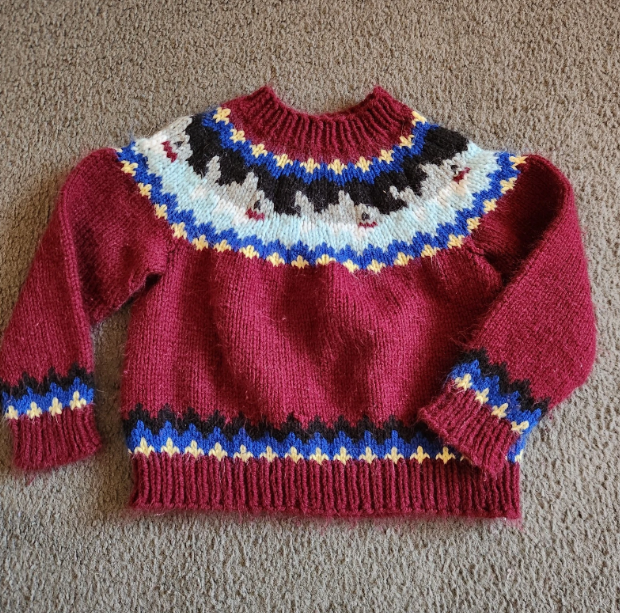 Handmade Kids Sweater Toddler Maroon Fair Isle Cotton Knit